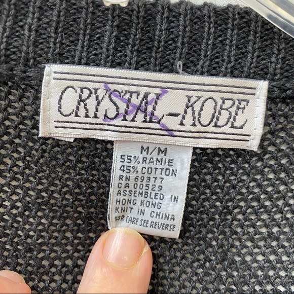 Vintage Glam Black Gold Metallic Beads & Jewels Embellished Beaded Sweater M - Picture 7 of 7